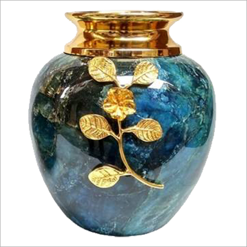 Blue Printed Copper Flower Vase Height: 10 Inch (In)
