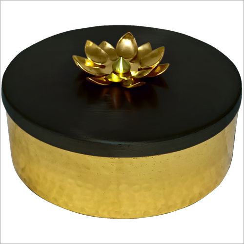 Golden And Brown Brass Bowl With Lotus Lid