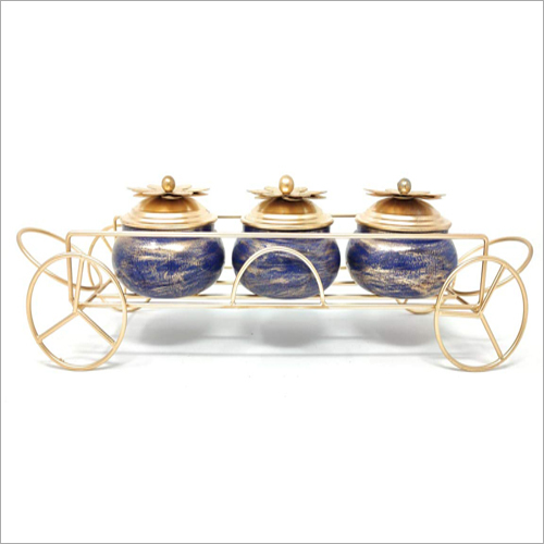Blue 3 Serving Bowls With Trolly
