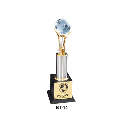 Metal Trophy With Crystal Globe By DIGIMAN ENTERPRISES