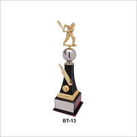 Brass Cricket Trophy - Brass And Wood Construction, Polished Silver Finish, Modern Design Of Cricket Player