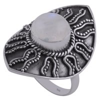 CHALCEDONY AQUA NATURAL GEMSTONE 925 STERLING SOLID SILVER ROUND CABOCHON HANDMADE RING