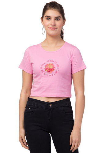 Ladies Pink Flower Crop T-shirt For Girls & Women