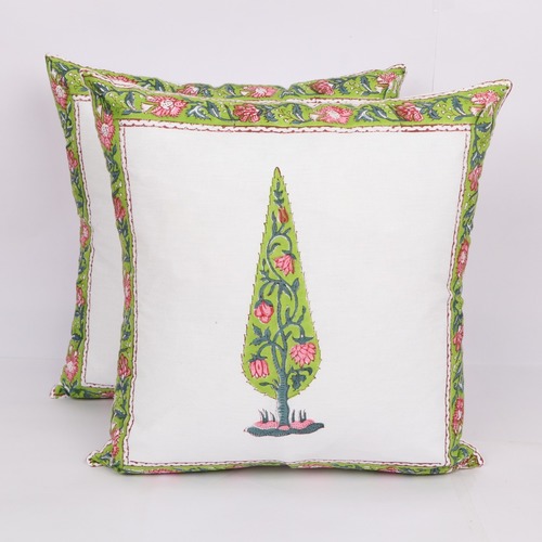 Floral Block Printed Cotton Cushion Cover