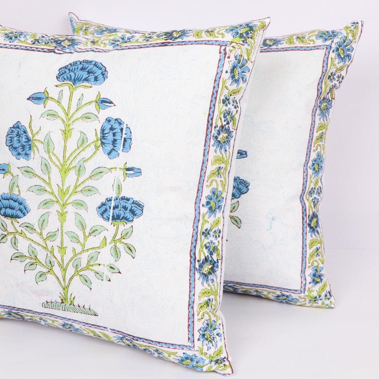 Floral Block Printed Cotton Cushion Cover