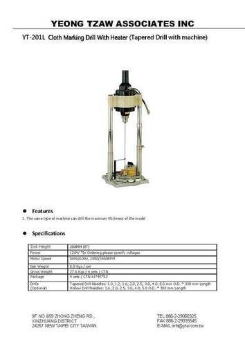 YT-201L Cloth Marking Drill With Heater