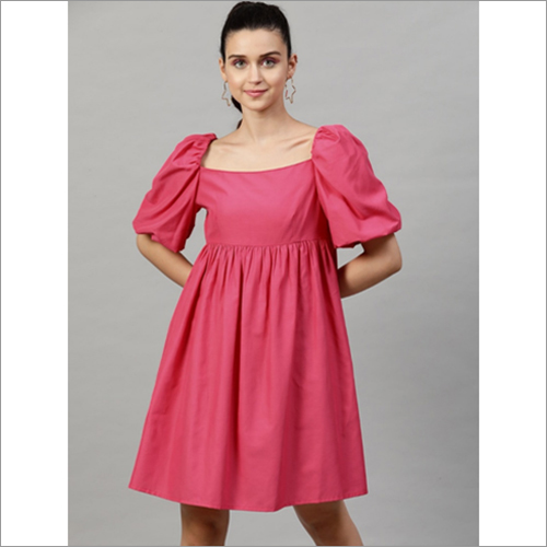 Ladies Fuchsia Solid Fit And Flare Dress By D INDO INTERNATIONAL