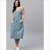 Ladies Solid Pure Cotton A-Line Midi Dress