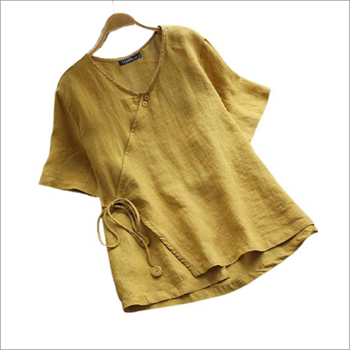 Ladies Yellow Round Neck Kedia Top