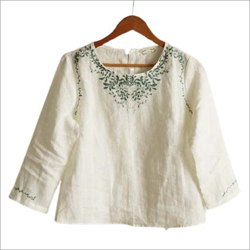 Ladies Crop Blouse Stylish Round Neck Top