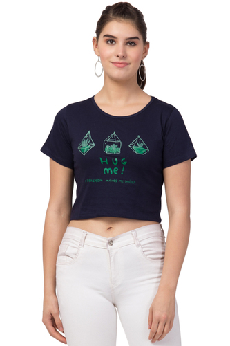 Ladies Navy Printed Crop T-shirt for Girls & Women - Navy, Crop, Heart Printed | Stylish, Casual Half Sleeve