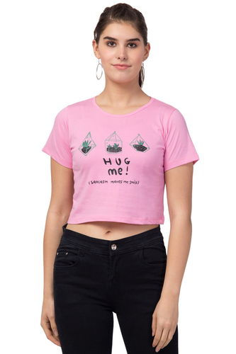 Ladies Pink Printed Crop T-shirt for Girls & Women