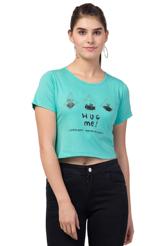 Ladies Sea Green Printed Crop T-shirt for Girls & Women