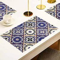 Pvc Table Mat - 12.5 X 17.5 Inches | Blue Rectangle With Tile Pattern Design