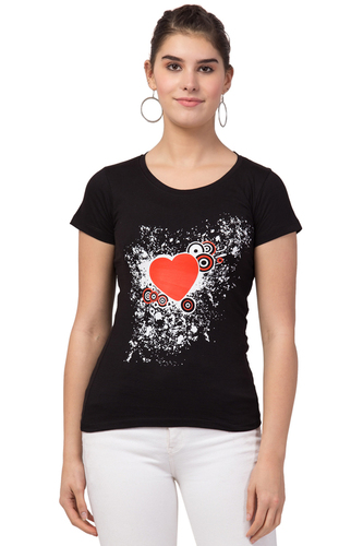 Ladies Black Heart Printed T-shirt for Girls & Women By PUJASH MARKETING INDIA PVT LTD
