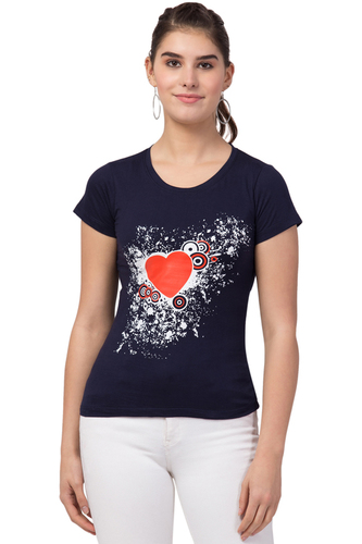 Ladies Navy Heart Printed T-shirt for Girls & Women
