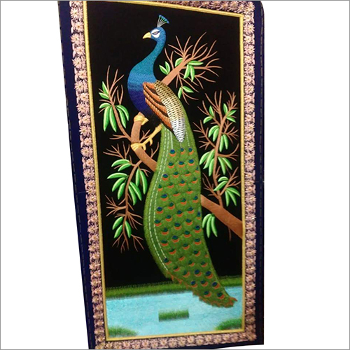 Silk Thread Embroidered Peacock Wall Hanging Jewel Carpet Dimension(L*W*H): 6 Feet Height 3 Feet Width