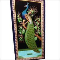 Silk Thread Embroidered Peacock Wall Hanging Jewel Carpet