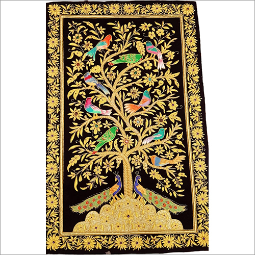 Silk Embroidered Birds Jewel Carpet Wall Hanging Backing Material: Lining