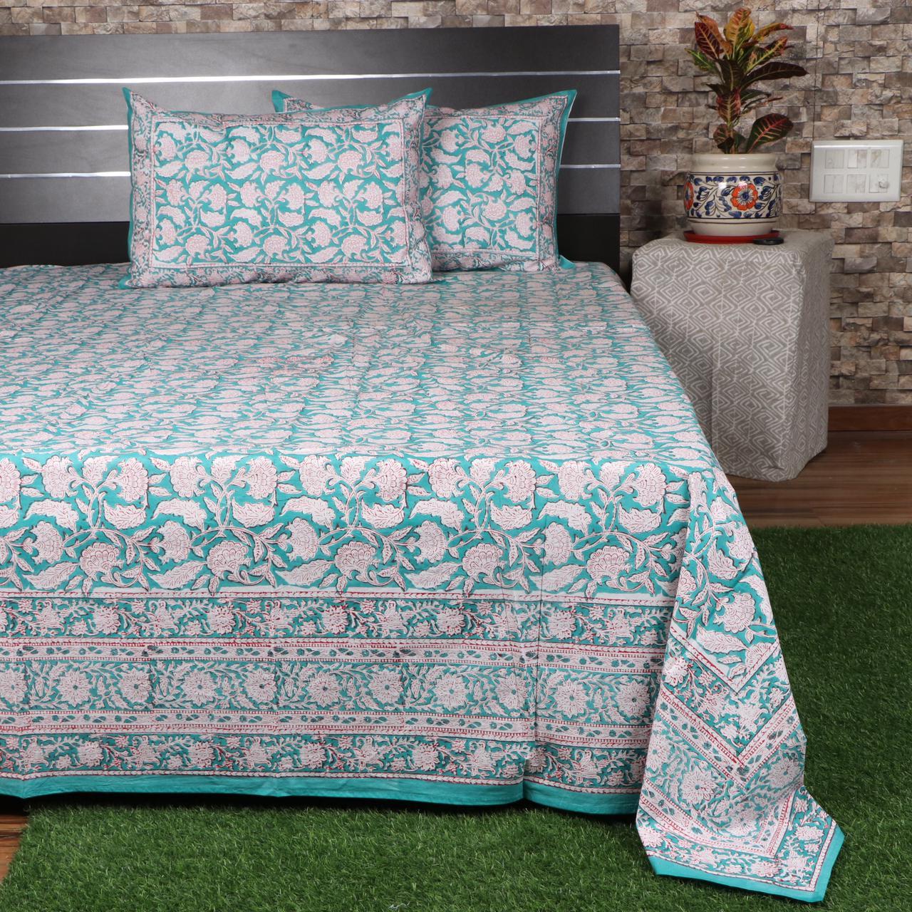 Jaipuri Hand Block Printed Cotton  Bedsheet