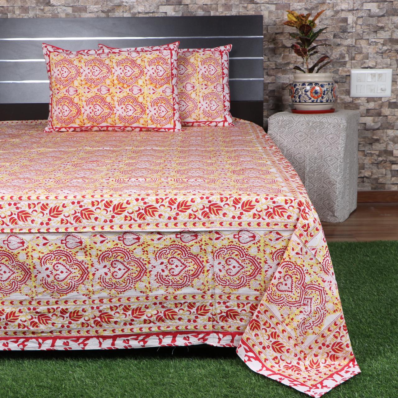 Jaipuri Hand Block Printed Cotton  Bedsheet