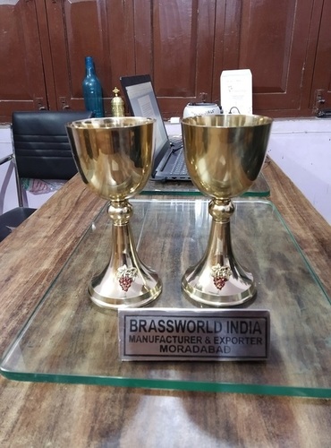 Brass Red Grapes Engraved Chalice And Paten Church Supplies By BRASSWORLD INDIA