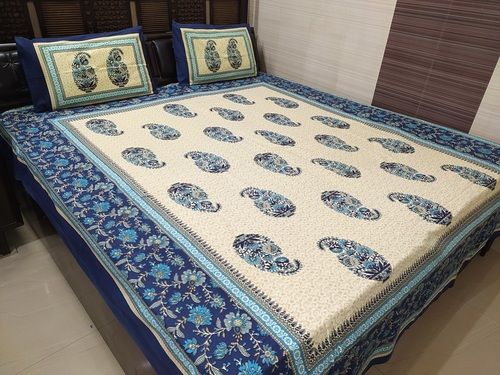 Multi Abc Textile Pure Cotton Jaipuri Print Double Bedsheet With 2 Pillow Covers (90X100 Inches)