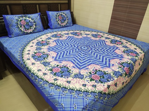 Multi Abc Textile Printed Pure Cotton Jaipuri Double Bedsheet & 2 Pillow Covers (90X100 Inches 220Tc