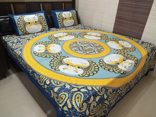 Multi Abc Pure Cotton Printed Queen Size Double Bedsheet With 2 Pillow Cover (90X100 Inches) 220Tc