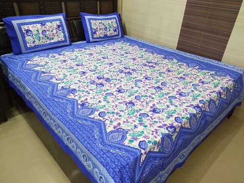 Multi Abc Textile House Printed Jaipuri Pattern Pure Cotton Queen Size Double Bedsheet & 2 Pillow Covers (90X100 Inches)