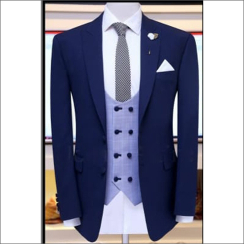 Breathable Mens 3 Pcs Blue Suit