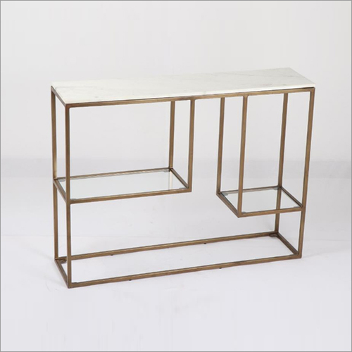 Side Table In Brass With Marble