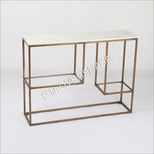 Console Table In Brass With Marble