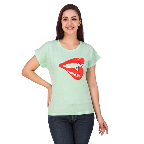 Ladies Printed Light Green T-Shirt