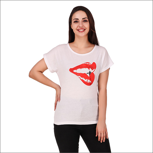 Ladies Printed White T-Shirt