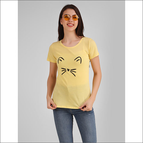 Yellow Ladies Designer Printed T-Shirt