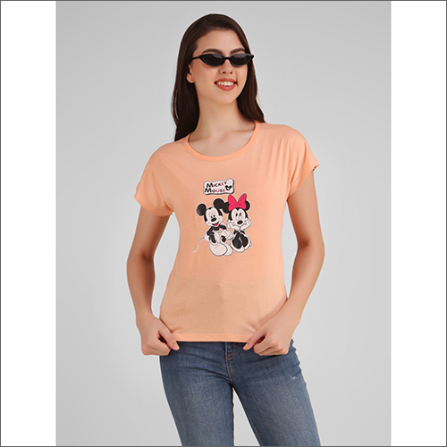 Girls Micky Mouse Printed Peach T-Shirt Gender: Female