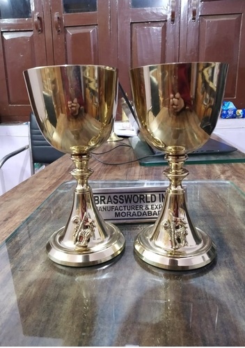 Chalice And Paten In Golden Brass Engraved Church Supplies