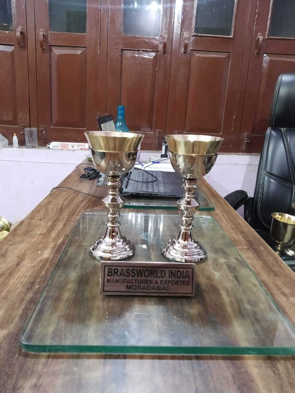 Brass Chalice Antique Engraved With Paten Church Supplies