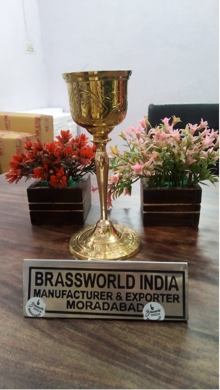 Brass Chalice Antique Engraved With Paten Church Supplies