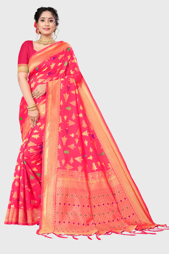 Orange Party Wear Silk Jacquard Saree