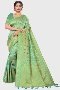 Green Printed Jacquard Saris
