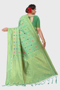 Green Printed Jacquard Saris