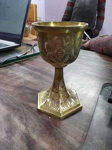 Brass Beautiful Leaves Engraved Chalice And Paten Church Supplies