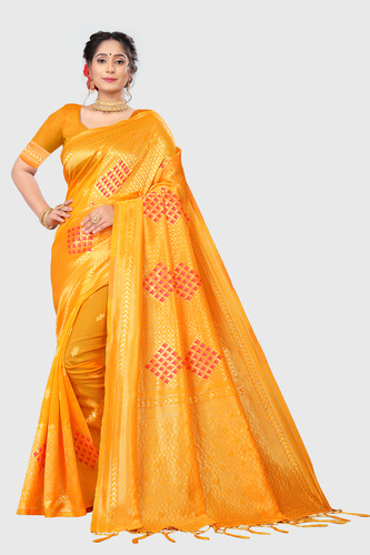 Yellow Jacquard Saris