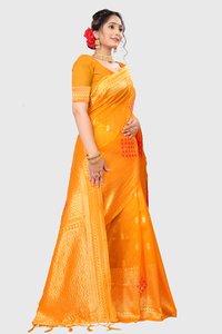 Yellow Jacquard Saris