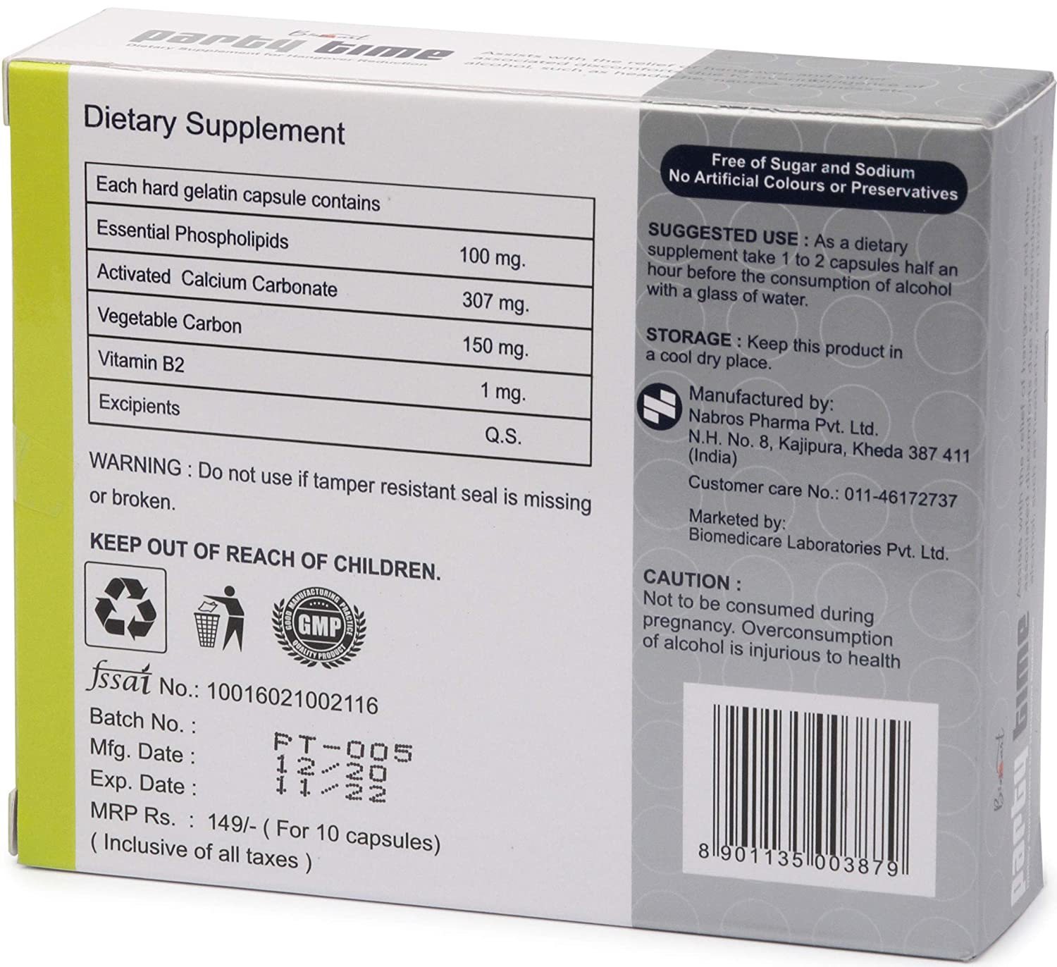 Biomart anti hangover relief party time capsules
