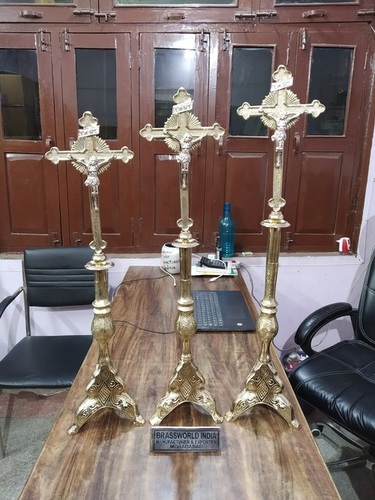 Brass Alter Cross With Jesus Christ Three Pieces Church Supplies