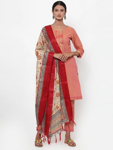Indian Pink Solid Kurta With Trousers And Dupatta