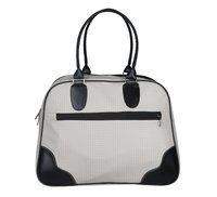 Leatherette Duffle Bag - Pu Leather & Cotton Canvas, 15x12x9 Inch, White & Black | Ideal For Travel, Yoga, Maternity, Gym - Folds Flat For Easy Storage